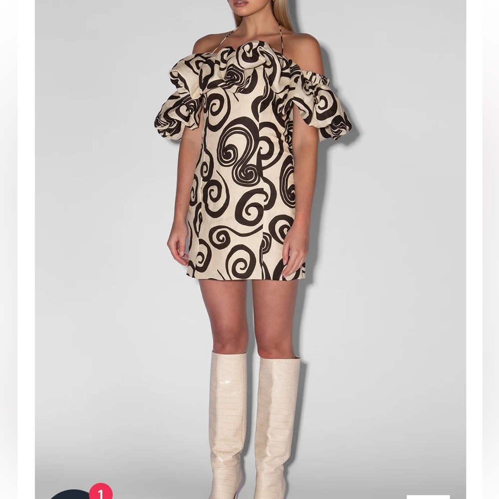 The Wolf Gang Elegant Off-Shoulder Swirl Pattern Dress - Picture 7 of 7